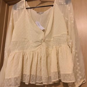 American Eagle Swiss Dot Twist Front Blouse